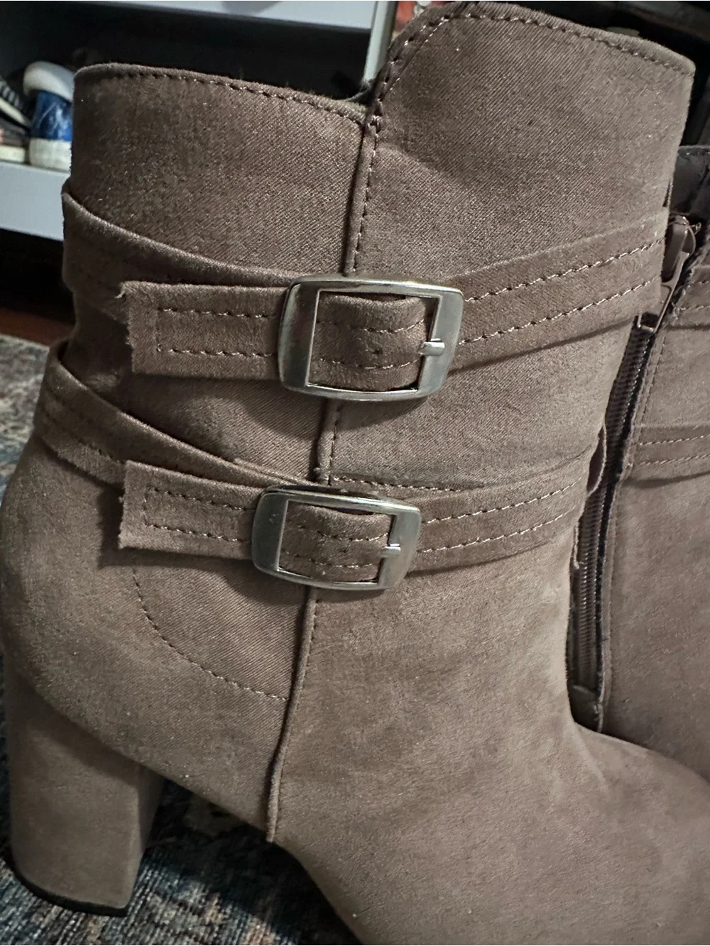 Christian Siriano for Payless Taupe Pink Mauve Suede Buckle Ankle Boots 8